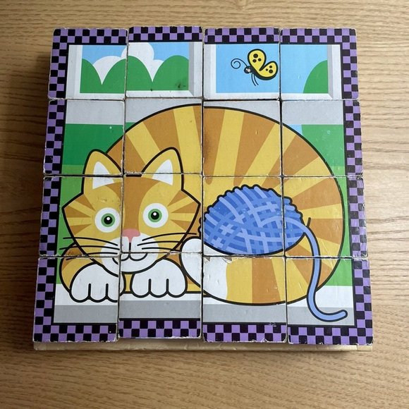 Melissa and Doug Pets Block Puzzle Makes 6 Puzzles with 16 Wooden Cubes and Tray - Picture 2 of 6